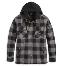 Harley-Davidson Hooded Shirt Onwards Karo Schwarz/grau